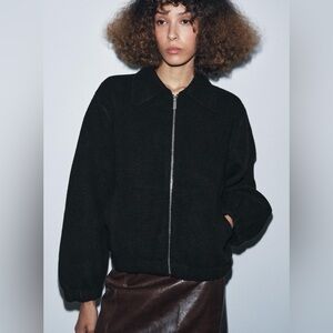 Zara Black Knit Bomber Jacket